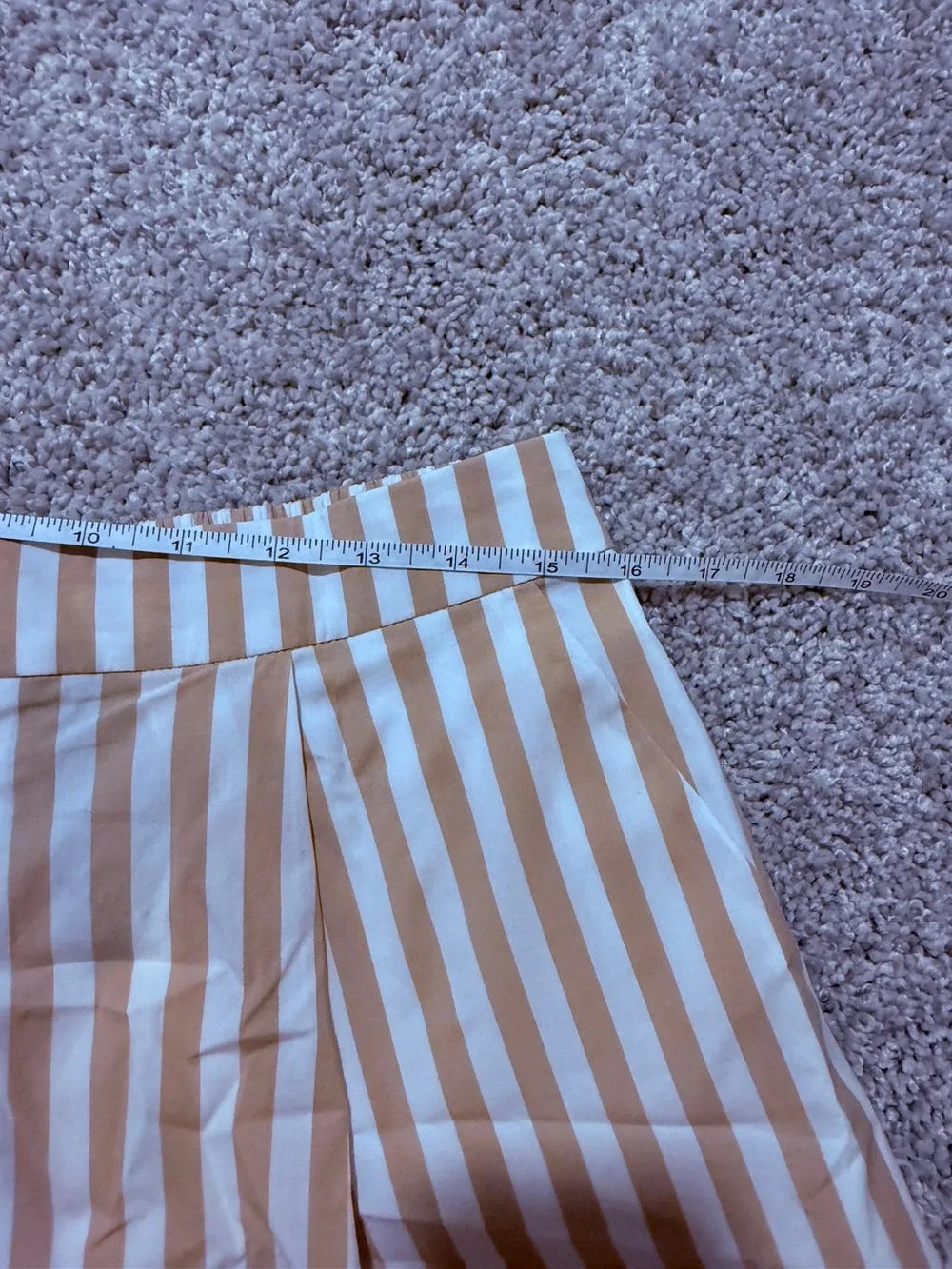 STAUD Zoey Cotton Beige and White Striped High-Rise Shorts